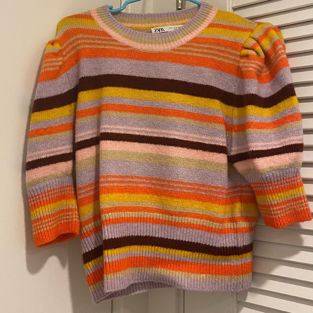 Zara Stripe Knit Short Sleeve Sweater